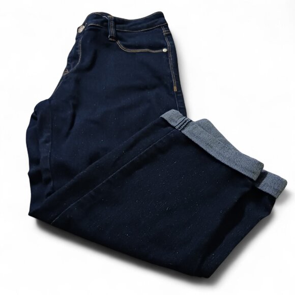 Papaya Dark Wash Cropped Jeans Sz 13 Rolled Hem Gold contrast Stitching - Picture 10 of 10